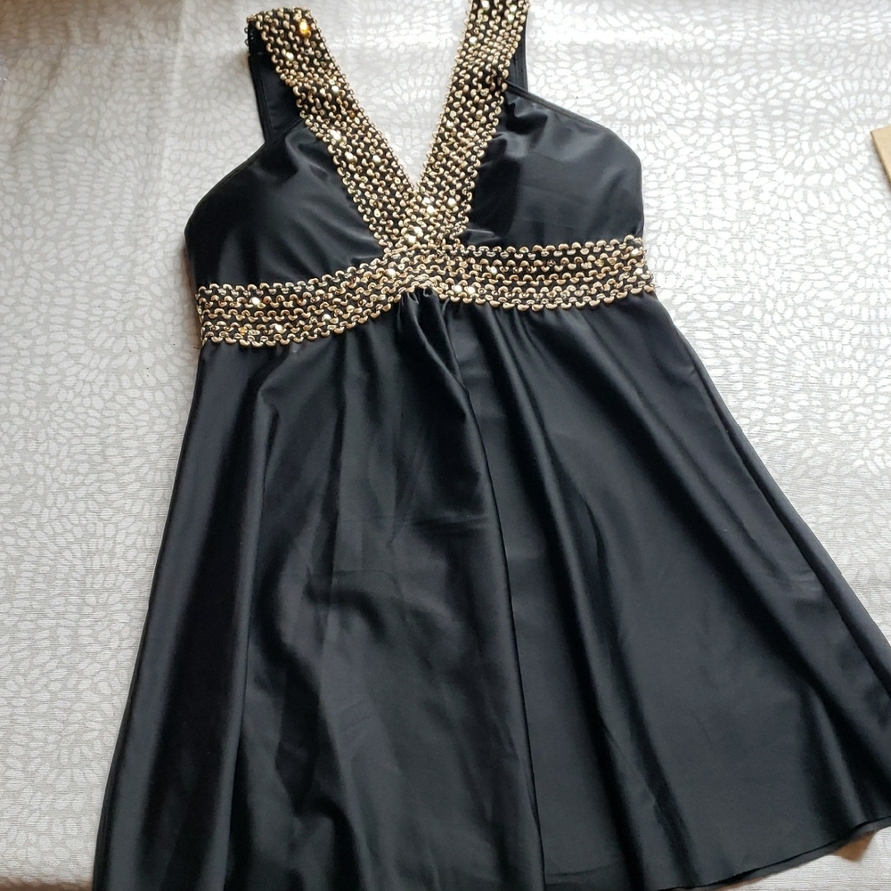 Black Tankini Top with Gold Sequins Women's Size Medium